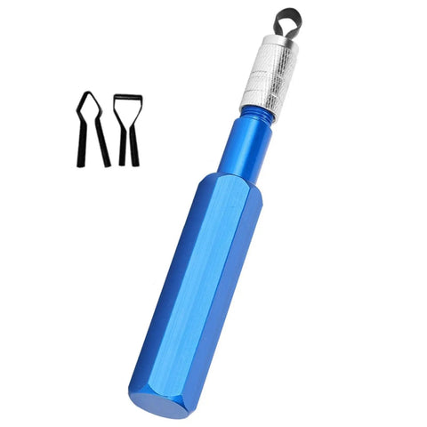 Flooring Trimming Skiving Knife for Floor Welding and Prep with blue aluminum alloy handle and three blades.