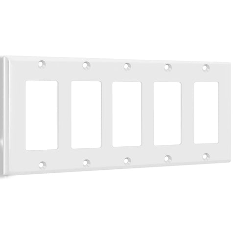 Decorator Light Switch And Receptacle Wall Plate Gloss Finish 5 Gang 4.50 By 10.03 Inches Heavy Duty Polycarbonate Thermoplastic