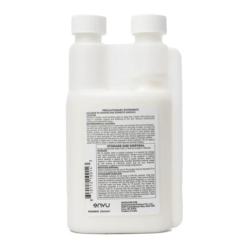 Back view of Indoor Outdoor Perimeter Pest Control Insecticide Concentrate bottle with label showing instructions and ingredients