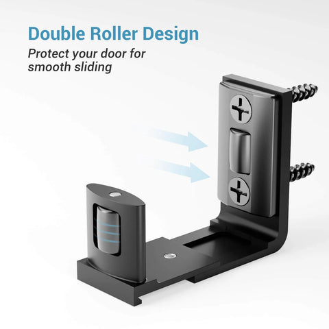 CCJH Sliding Barn Door Bottom Floor Guide With Adjustable Roller U Shape Flexible Flush Design Wall Mounted Black Dual Sided Concealed Pulleys For Smooth Quiet Door Operation Made From Durable Aluminum Alloy