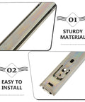 2 Pack Side Mount Drawer Slides Two Section Galvanized Iron Silver Beefy Heavy Duty Glides For Bedside Tables And Furniture Maximizes Drawer Capacity Smooth Quiet Sliding Perfect For Cabinets Desks And Office Setups close-up of galvanized iron slide with mounting holes