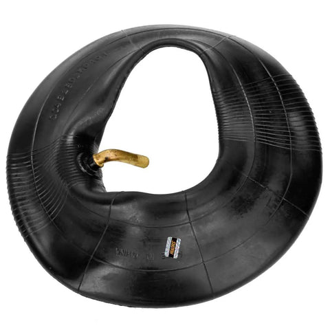 9X3.50-4 and 2.80-4 2.50-4 beefed up heavy duty inner tube with bent valve stem for hand trucks and lawn mowers, close-up view