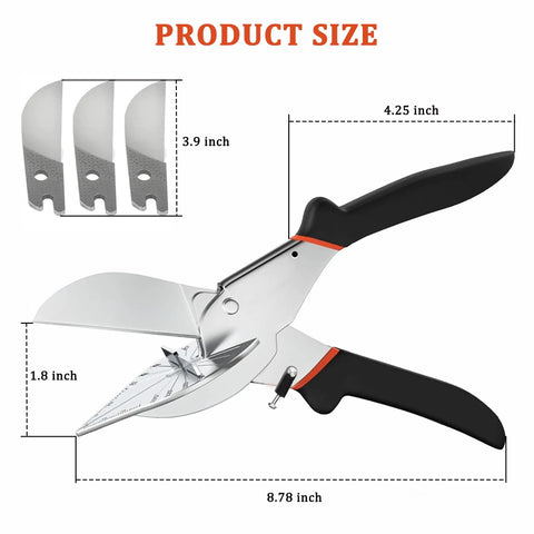 Adjustable Miter Shears For Wood Trim And Molding, 45 To 135 Degree Cutting, DIY Friendly Multi-Angle Cutter For PVC, Plastic, Soft Wood, MDF, Foam, And Round Molds, Includes Three Replacement Blades And A Sharp SK5 High-Carbon Steel Blade; 8.78 inch size