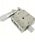 Manual XY Linear Motion Stage With Fine Adjustment Knobs, Stainless Steel Build, Ideal For Optical Setups, Lab Fixtures, Prototyping, Precision Benchtop Sliding Platform For Accurate Alignment, stainless steel XY stage with dual knobs