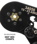 Close-up of Ratcheting Ferrule Crimping Tool Set With Hex Pliers For 10-22 AWG Wire, showing hex crimper with six dies