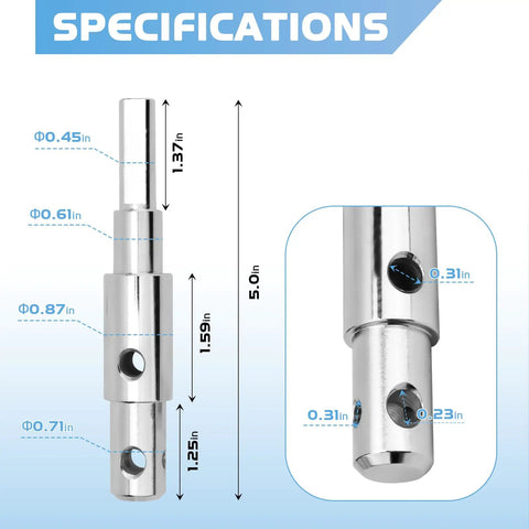 Heavy Duty Two Stage Auger Adapter dimensions and bolt hole sizes for standard drills and augers, detailed specifications.