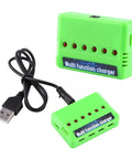 Six In One Drone Charger With Six XH Ports For 3.7V LiPo Batteries, green multitask charger with USB cord