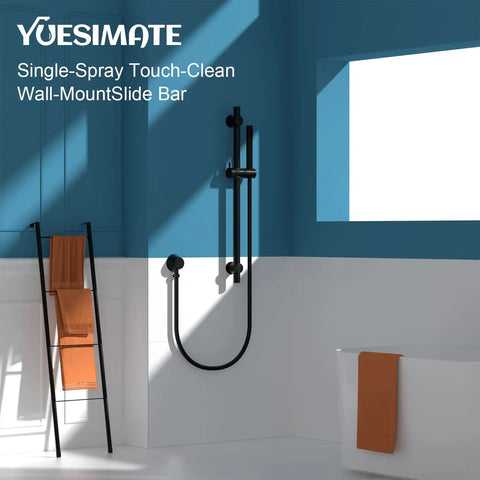Bathroom with Round Hand Held Shower Head With 28 Inch Slide Bar Matte Black Shower Slide Bar Kit featuring 304 Stainless Steel Bar.