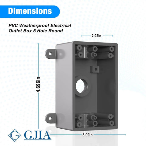 Single-Gang Weatherproof Electrical Outdoor Box For 1/2 Inch Or 3/4 Inch Conduit No Hassle UL Listed Junction Box dimensions view