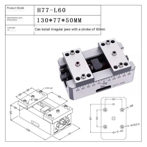 Self Centering Vise For Quick Change Four And Five Axis Machining Clamping Solution Easy Pipe And Round Material Clamp 130*77*50mm