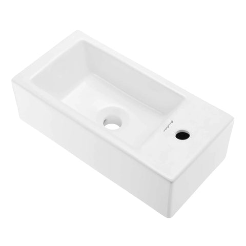 Voltaire Sleek Wall Hung Sink In Glossy White With Space Saving Wall Mount Modern Minimalist Bathroom Fixture Scratch Resistant Non Porous Ceramic