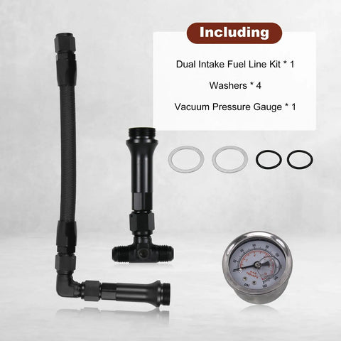 Holley 4150 Compatible Dual Feed AN6 Braided Fuel Line Kit With 0-160 Psi Vacuum Gauge and fittings