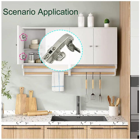 Top Shelf 90 Degree Corner Cabinet Hinges Featuring Slick Silent Soft Close Buffer And Rock Solid Cold Rolled Steel Build For Zero Hassle Mounting And Smooth Daily Closure Two Pack shown installed in a modern kitchen cabinet.