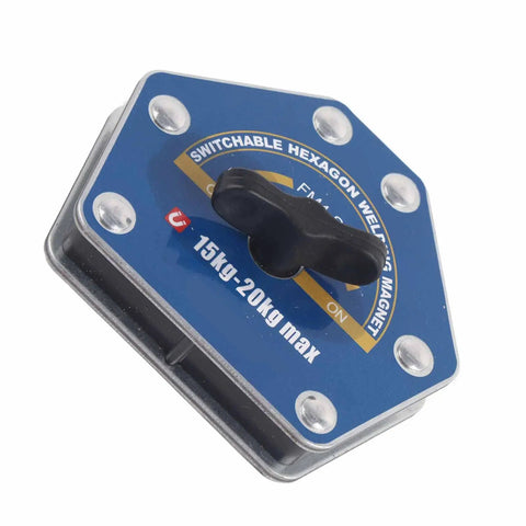 Onebutton Magnetic Welding Locator With Power Degaussing Function, Super Strong Suction Fixture for precise metal alignment, hexagonal design.