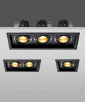 Rock Solid Six Pack Adjustable Recessed Lighting Smooth Swivel Gimbal Eyeball Downlights No Glare Nonsense Retrofit Can Lamps mounted in ceiling.