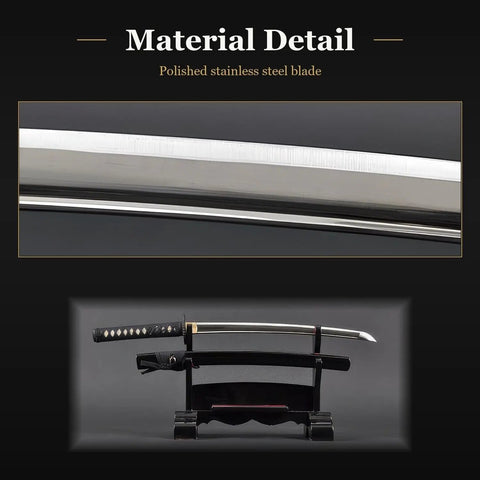 Wakizashi Iaito Unsharpened Stainless Steel Practice Sword For Iaido And Iaito Kata 21 Inch Blade with bo hi on display