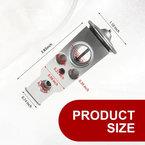 AC Expansion Valve Upgrade For Most Vehicles High And Low Temperature Resistant Metal Anti Rust AC System Valve With Precise Refrigerant Flow Control And Easy Install Replacement Part shown with dimensions