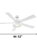 Whitehaven 52 Inch Ceiling Fan With Remote Control 5 Blade Dimmable LED Light Kit 3000K Warm White White Finish For Living Room Bedroom And Modern Decor