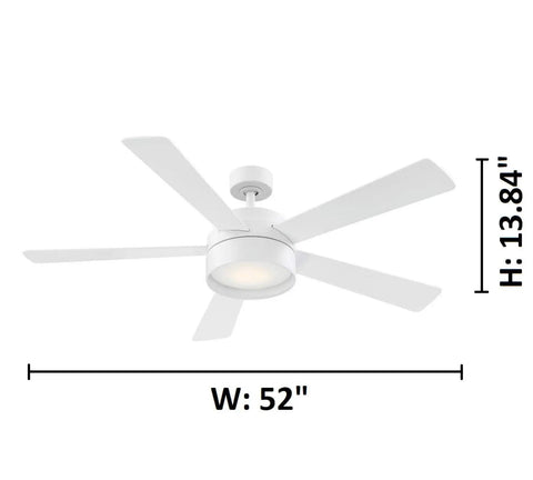 Whitehaven 52 Inch Ceiling Fan With Remote Control 5 Blade Dimmable LED Light Kit 3000K Warm White White Finish For Living Room Bedroom And Modern Decor