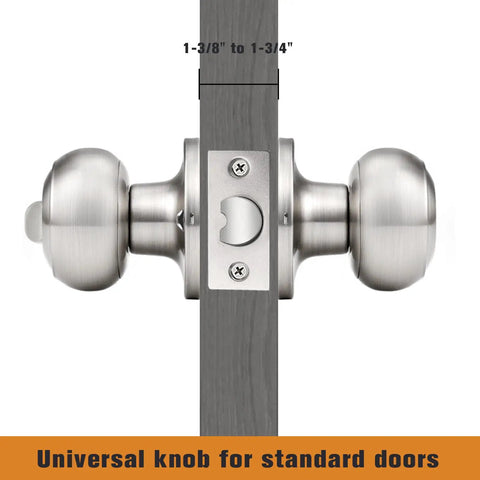 Brushed Nickel Interior Door Knobs Set For Bedroom And Bath Satin Ball Privacy Knobs No Key Needed Inside Thumb Turn Lock Easy Install Durable Stainless Steel 10 Pack shown on door