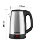 Two And A Half Liter Electric Kettle For Big Family Use With Fast Boil Stainless Steel BPA Free Water Heater 2.5L 10 To 12 Cups Auto Shut Off Boil Dry Protection, side view with dimensions