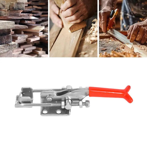 Beefy Heavy Duty Toggle Arm Clamp For Machining And Parts Assembly 320 Kg 704 Lbs Clamping Power 304 Stainless Steel Elbow Bar 51 Mm Reach Smooth Lever Action That Counters Side Thrust And Keeps Joints Tight, stainless toggle clamp with red handle