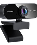 Slick 1080P HD Webcam For PC And Laptop With Dead Quiet Noise Canceling Mic And Plug And Play Setup For Smooth Video Calls Twitch Streaming And Remote Office Vibes attached to monitor with lens focus.