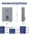 Electric Tankless Water Heater 27Kw 240V Whole House Model dimensions and specifications showing 17" height and 13" width.