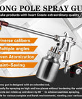 Heavy Duty Long Handle Pneumatic Paint Sprayer With Precision Stainless Nozzles And Built In Pressure Gauge For Flawless Auto And Furniture Coats No Sweat High Low Reach Setup, showing extended nozzle and 2-liter cup.