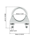 U-Bolt Exhaust Clamp 1.75 Inch OD, shown with dimensions for car exhaust and truck systems, zinc finished carbon steel
