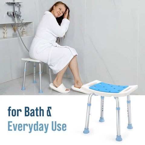 Adjustable Shower Chair With Tool Free Assembly And Anti Slip Bath Stool For Inside Shower shown in a bathroom setting