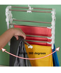 Heavy Duty Foldable Multi Layer Pants Hangers Crafted From Durable Stainless Steel for easy 360-degree rotation and space-saving.