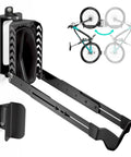 Bike Rack Wall Mount For Garage And Indoor Use, Space Saving Vertical Holder Up To 77 Lbs, Fits 3.2 Inch Tire Widths And 18 Inch To 29 Inch Wheels mounted on wall with bike illustration