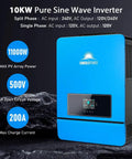 Kickass 48V Hybrid Solar Inverter 10000W Pure Sine Wave front view, showcasing digital display and cooling vent.
