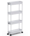 Slim 4 Tier Rolling Storage Cart On Wheels For Tight Spaces, Mobile Kitchen And Bathroom Organizer, Gray.