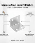 100 Pack Heavy Duty Stainless Steel L Brackets 11.8 Inch Corner Braces For Furniture Repair And Shelf Support with right-angle design.