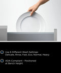 Hand placing a plate into the Series 7 Contemporary Single DishDrawer Countertop Dishwasher for cleaning.