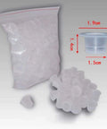 Bag and stack of Large Tattoo Ink Cups 500 Pack Plastic Pigment Cups Size 15 Disposable Microblading Cups For Tattoo Ink Tools