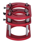 Badass 4 Jaw Router Lift Base Featuring Rust Resistant Aluminum Alloy Body And Stainless Steel Support Rods, red metal design.
