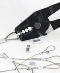 Heavy Duty 24 Inch All In One Hand Crimping And Cutting Tool For Wire Rope Swager Crimper Cutter One Sixteenth Of An Inch To Three Sixteenths Of An Inch Wires Includes 50 Aluminum Stop Sleeves Durable Steel Construction For Long Lasting Use And with cables and aluminum sleeves