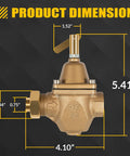 Front view of brass 1/2-inch high-capacity water pressure regulator for Watts 1156F series
