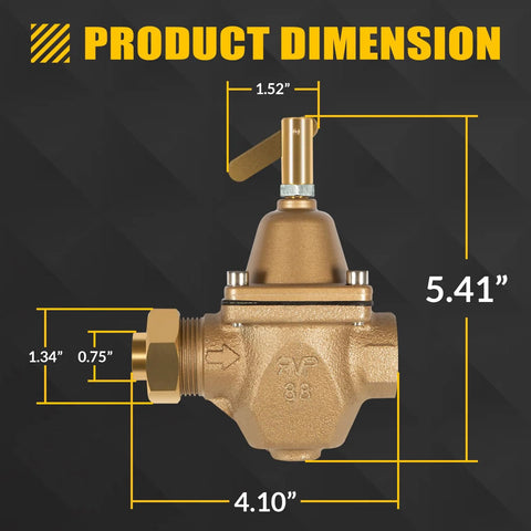 Front view of brass 1/2-inch high-capacity water pressure regulator for Watts 1156F series