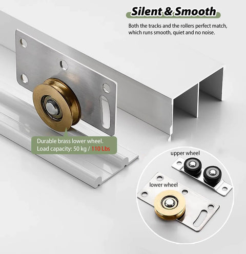 Bypass Sliding Door Hardware Kit For Closet And Cabinet Doors, Includes 36 48 60 72 100 Inch Pocket Track And Rollers