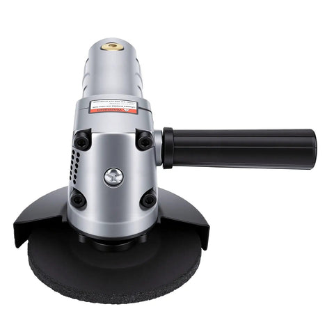 Heavy Duty 4 Inch Pneumatic Air Angle Grinder Spinning At 11000 RPM Smashes Through Rust And Scale Effortlessly Featuring A Sleek Build For All Day Shop Work Without Breaking A Sweat, front view.