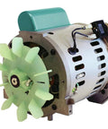 Close-up of the motor from the Rock Solid Cast Iron 2HP Big Bore Air Compressor, showcasing the fan and detailed design.