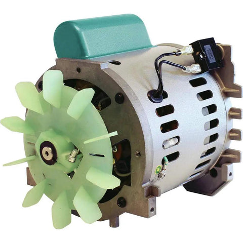 Close-up of the motor from the Rock Solid Cast Iron 2HP Big Bore Air Compressor, showcasing the fan and detailed design.