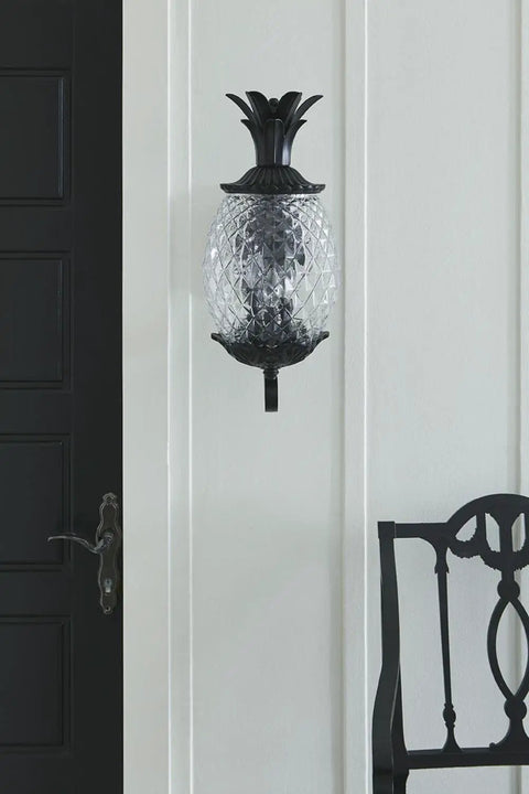 Three Light Outdoor Wall Mount Sconce In Matte Black With Pineapple Cut Glass, Traditional Porch Light For Patio Or Entryway, Uses Three 100W Medium Base Bulbs, Durable Outdoor Fixture