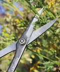 Deluxe 8 Inch Scissors For Gardening And Crafting With Durable Carbon Steel Blades cutting green plant stems outdoors
