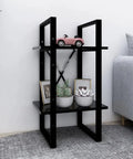 Two Tier Black Book Cabinet For Home Or Office Engineered Wood Storage Shelf with decor items in living room corner