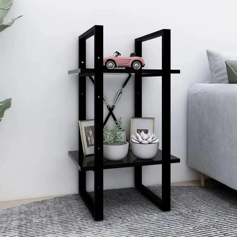 Two Tier Black Book Cabinet For Home Or Office Engineered Wood Storage Shelf with decor items in living room corner
